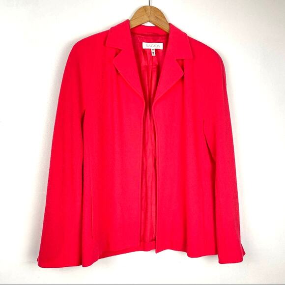 Escada | Bright Orange Blazer Wool Blend Structured Coral 6 - Picture 9 of 9